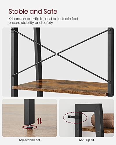 VASAGLE 4-Tier Ladder Shelf ULLS44X Floor Mount Steel Frame Rustic Brown and Ink Black