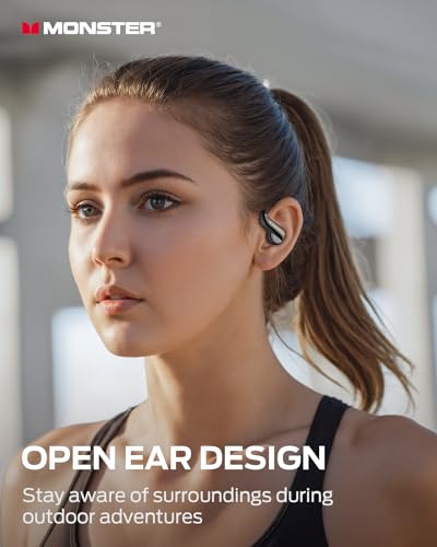 Monster Open Ear AC390 Wireless Earbuds, Bluetooth 6.0, 24-Hour Battery Life, IPX5 Water Resistant, Touch Control, Open Ear Design