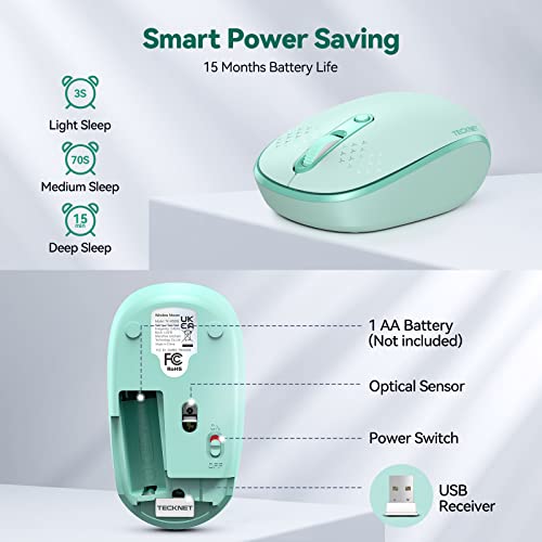 TECKNET 2.4G Wireless Mouse TK-MS006 Optical 1600 DPI Battery Powered USB Compatible