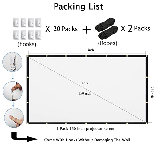 Mdbebbron 150 Inch Projection Screen SD-002 16:9 Manual Polyester Wall Mount