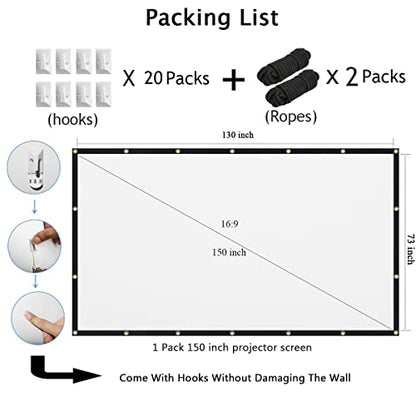 Mdbebbron 150 Inch Projection Screen SD-002 16:9 Manual Polyester Wall Mount