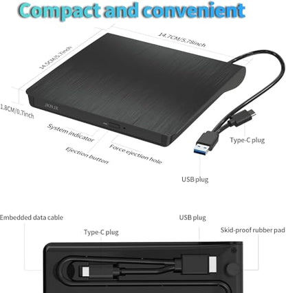 JKNJX Slim External DVD Drive XD013 USB 3.0 Type-C