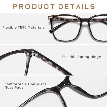 MACJERO Oversized Square Blue Light Blocking Glasses TR20256C10 - 54mm Lens Width, Full Rim, TR90 Frame, Plastic Lens, UV Protection