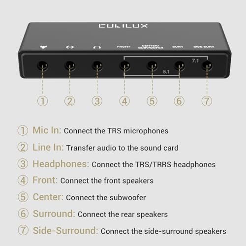 Cubilux 7.1 USB Surround Sound Card 384KHz USB A External Sound Card for Laptop PC