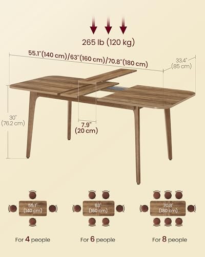 VASAGLE 33.4"D x 70.8"W x 29.5"H Extendable Dining Table UKDT090K01V1
