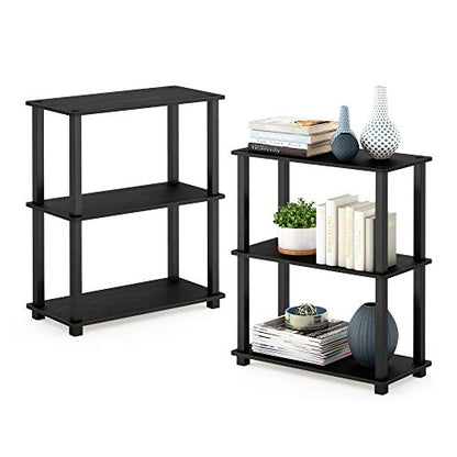 Furinno 3-Tier Multipurpose Shelf Set of 2 2-18025AM Floor Mount Black/Americano