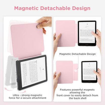 SESENSE 7'' Kindle Paperwhite and Colorsoft Magnetic Case Slim PU Auto Wake Pink