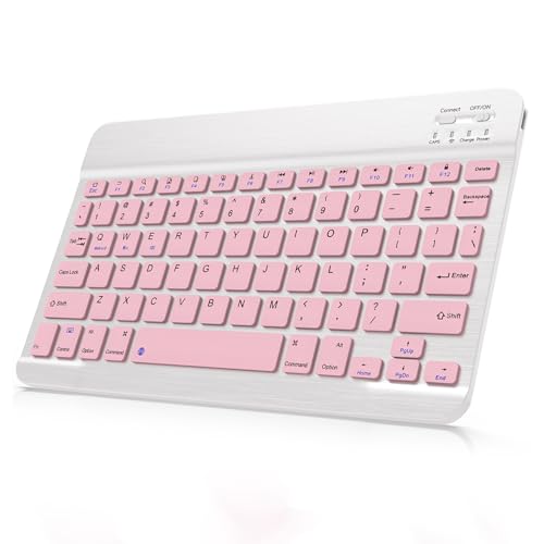 LOOBOAKY Wireless Keyboard QWERTY 78 Keys Pink Ergonomic Bluetooth Rechargeable for Tablets
