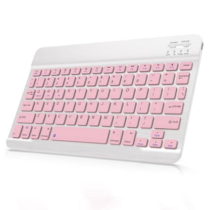 LOOBOAKY Wireless Keyboard QWERTY 78 Keys Pink Ergonomic Bluetooth Rechargeable for Tablets