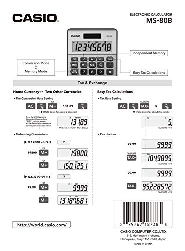 Casio 3.25" MS-80B LCD Solar Desktop Calculator