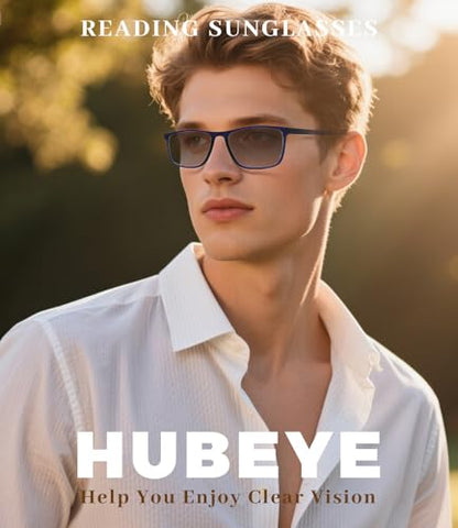 Hubeye 55mm Plastic Frame Photochromic Progressives UV400 Navy Blue Reading Glasses