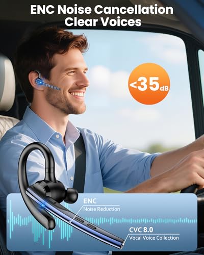 New Bee Bluetooth Headset V5.1 72H Talk Time Dual Microphone Wireless Earpiece with 500mAh Charging Case