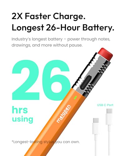 Metapen 6.54 x 0.39 x 0.39 inches ME-APP172 1 CR5 Battery Required, 26 Hours Battery Life, Compatible with iPad Air/Pro, and Mini - Stylus Pen