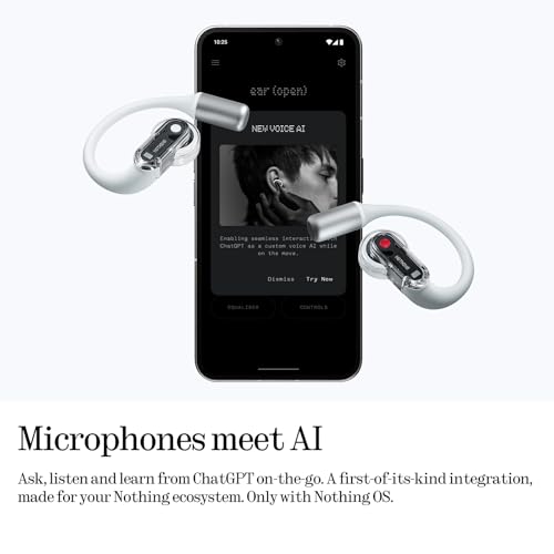 Nothing B182 Wireless Bluetooth 5.3 Open Ear Headphones IP54 Adaptive Noise Cancellation 30Hz-20kHz