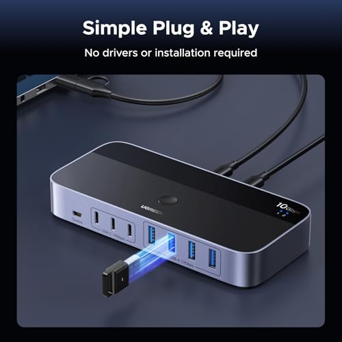UGREEN 2-Port 7-Output USB 3.2 Switch 10 Gbps for Data Sharing - Model 75087 - Black - Plastic