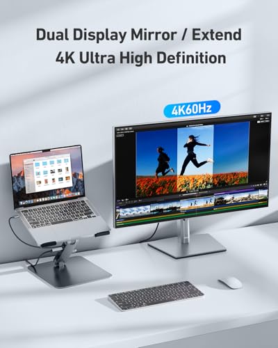 BENFEI 7-in-1 USB-C Docking Station, HDMI 4K@60Hz, 100W Power Delivery, 10Gbps USB 3.2, Adjustable Laptop Stand