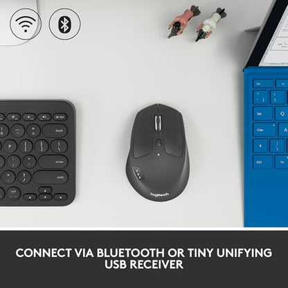 Logitech M720 Triathlon Wireless Mouse, Bluetooth, USB, 1000 DPI, 6 Buttons, 2-Year Battery, Compatible with PC, Mac, iPadOS