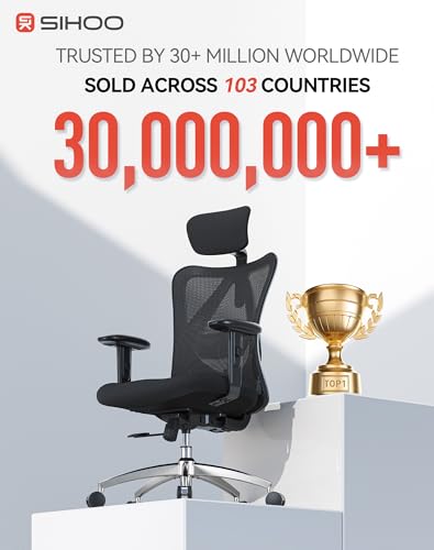 SIHOO M18 Ergonomic Office Chair Black, Model B100-Lite-M101-JT-JP, Adjustable Headrest, Lumbar Support, 330lbs Weight Capacity