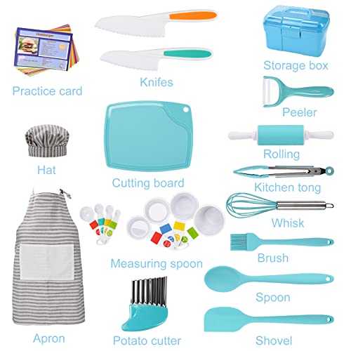 Kinggrand Kitchen Child-Size Cooking & Baking Set Cooking Blue01 Cooking Utensils