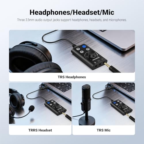 NEEWER PP07 USB C & USB A to 3.5mm External Sound Card, Portable Audio Adapter with Mute, Noise Cancellation, Volume & Gain Control