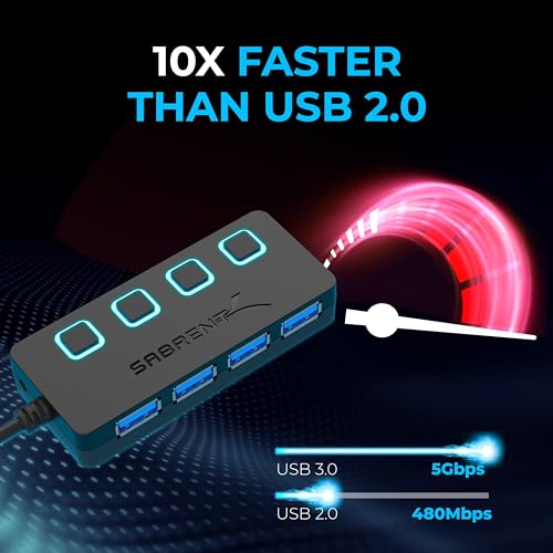 SABRENT 4 Port USB 3.0 Hub with Individual LED Power Switches HB-UMP3