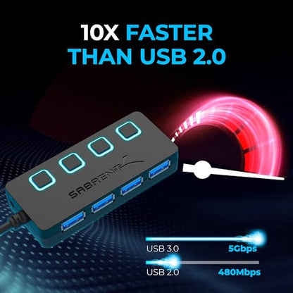 SABRENT 4 Port USB 3.0 Hub with Individual LED Power Switches HB-UMP3