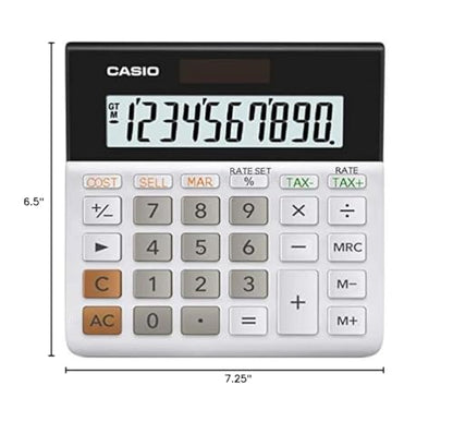 Casio 7.25" x 6.5" MH-10M Standard Function Calculator, LCD Display, Solar Powered, Black/White