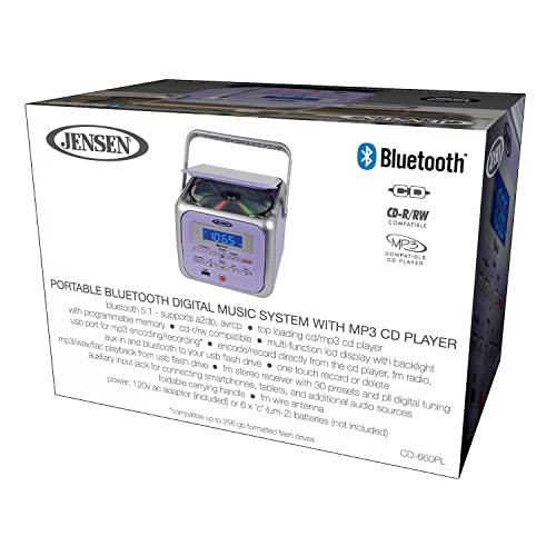 Jensen CD-660 120W Stereo Portable CD Player with Bluetooth Audio Connectivity (Lilac Purple)