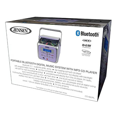 Jensen CD-660 120W Stereo Portable CD Player with Bluetooth Audio Connectivity (Lilac Purple)