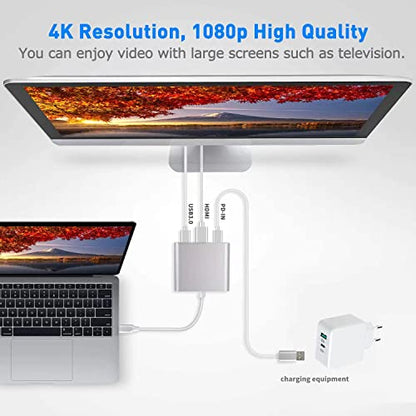 Battony 3-in-1 USB C to HDMI Adapter Model BT-001, 4K UHD Output, 5Gbps Transfer Rate, Aluminium Finish