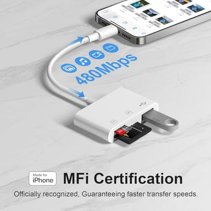 MOKEMAKE SD Card Reader PGDKQ-3 Lightning Connectivity, 2 Slots, 480 Mbps