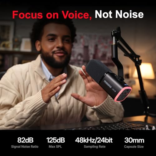 MAONO PD100W Wireless Dynamic Microphone USB Type-A & Type-C Connectivity 82dB Signal-to-Noise Ratio Unidirectional