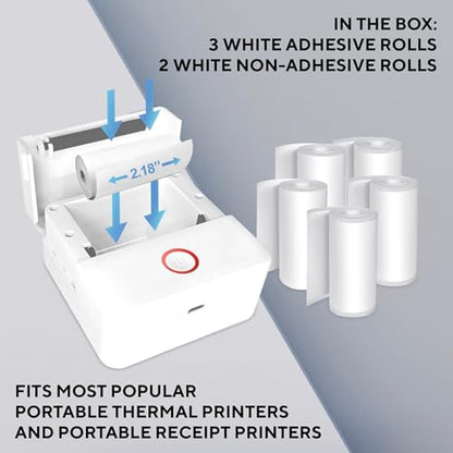 Core Innovations 2.18" x 9.85" (adhesive) / 2.18" x 18.86" (non-adhesive) Thermal Printer Paper 20lb 5 Count