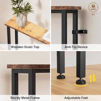 Keelian 78IN ST-78-01 Console Table with Power Outlets & USB Ports, Metal Frame, Rustic Brown