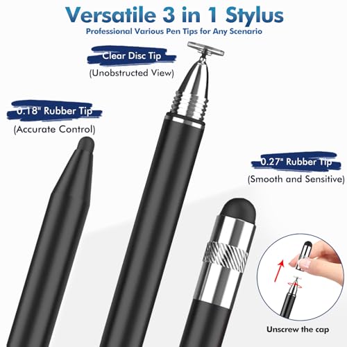 STYLUSLINK 3-in-1 Fiber Stylus Pen with Rubber Disc, Compatible with iPhone, iPad, Android and All Touchscreens