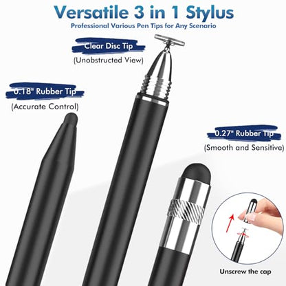 STYLUSLINK 3-in-1 Fiber Stylus Pen with Rubber Disc, Compatible with iPhone, iPad, Android and All Touchscreens