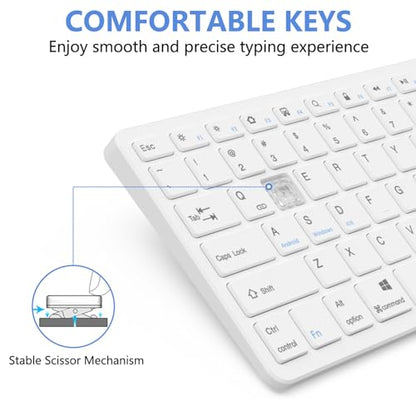 MMK Bluetooth Keyboard QWERTY Compatible with Android, iOS, Windows Devices, 78 Keys, Rechargeable Battery, Silent Operation, White