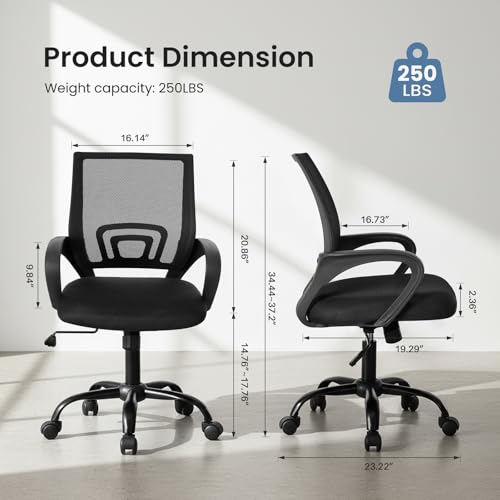 DUMOS Office Chair 1411BK-H3-43 Ergonomic Mid-Back 250 lbs Indoor