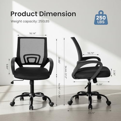 DUMOS Office Chair 1411BK-H3-43 Ergonomic Mid-Back 250 lbs Indoor