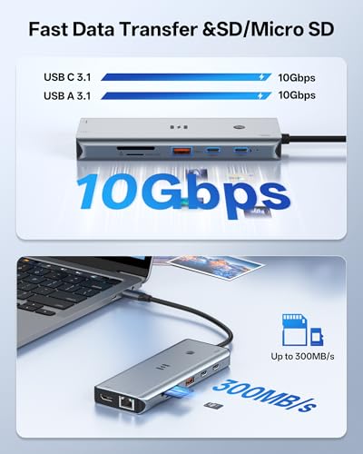 Selore&S-Global 13-in-1 USB C Docking Station 4K Triple HDMI 10Gbps USB A/C 3.1 100W Power Delivery