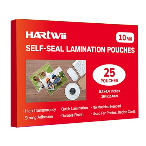 HARTWII 4" x 6" Self-Sealing Laminating Pouches 10 Mil Thickness Office Supplies