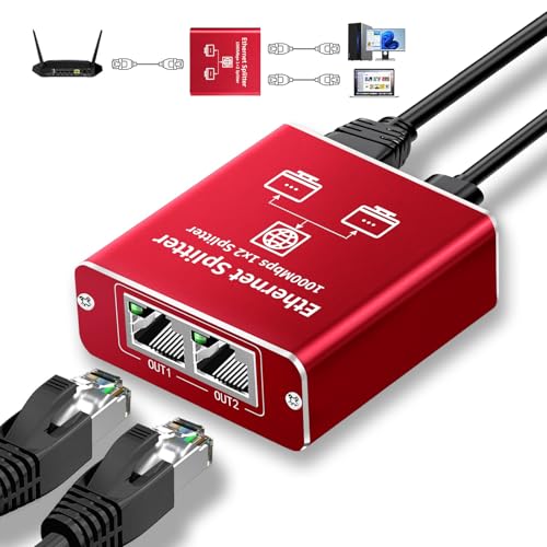 Goalake Ethernet Splitter 1 to 2 1000Mbps Dual LAN RJ45