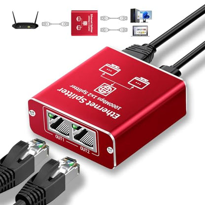 Goalake Ethernet Splitter 1 to 2 1000Mbps Dual LAN RJ45