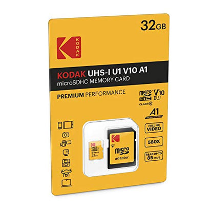 Kodak 32GB EKMSDM32GHC10K Class 10 UHS-I U1 MicroSDHC Card, 85MB/s Read Speed, 10x Write Speed