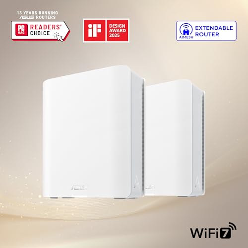 ASUS ZenWiFi BT10 Tri-Band WiFi 7 Mesh Router, 18 Gbps, 6000 sq.ft (2pk), 10G Ethernet Ports, Security & Parental Controls