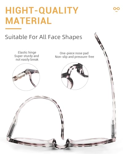 JOLISU 5 Count Reading Glasses 2 Diopters Round Full Rim Plastic Frame Black, Transparent, Leopard, Tortoise, Orange