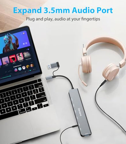 Denlane USB C Hub 8-in-2, USB 3.0, Aluminum Enclosure, for Desktops, Laptops, Tablets & Smartphones