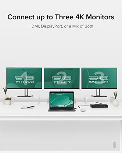 Plugable 12-Port USB Type C Docking Station UD-6950PDZ, 12 USB Ports, Triple HDMI Outputs, 100W Power Delivery, 5.8 x 3.4 x 9.1 Inches, Black