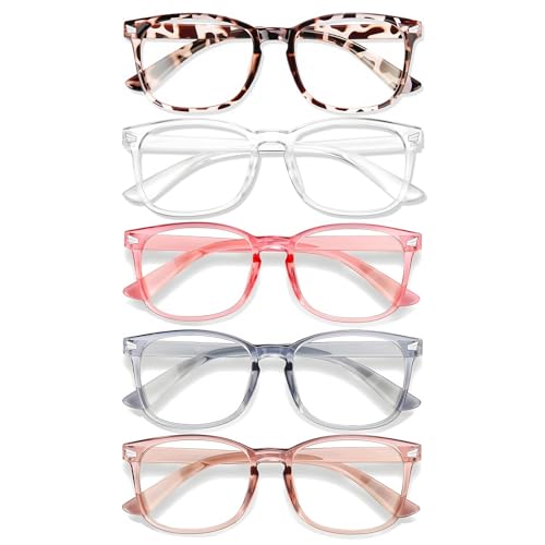 WINTOO 5 Count WTBL012 99% Blue Light Blocking Full Rim Square Glasses