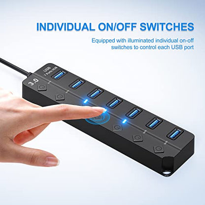 ONFINIO 7-Port USB Hub 3.0 Splitter Compatible with Windows and Mac